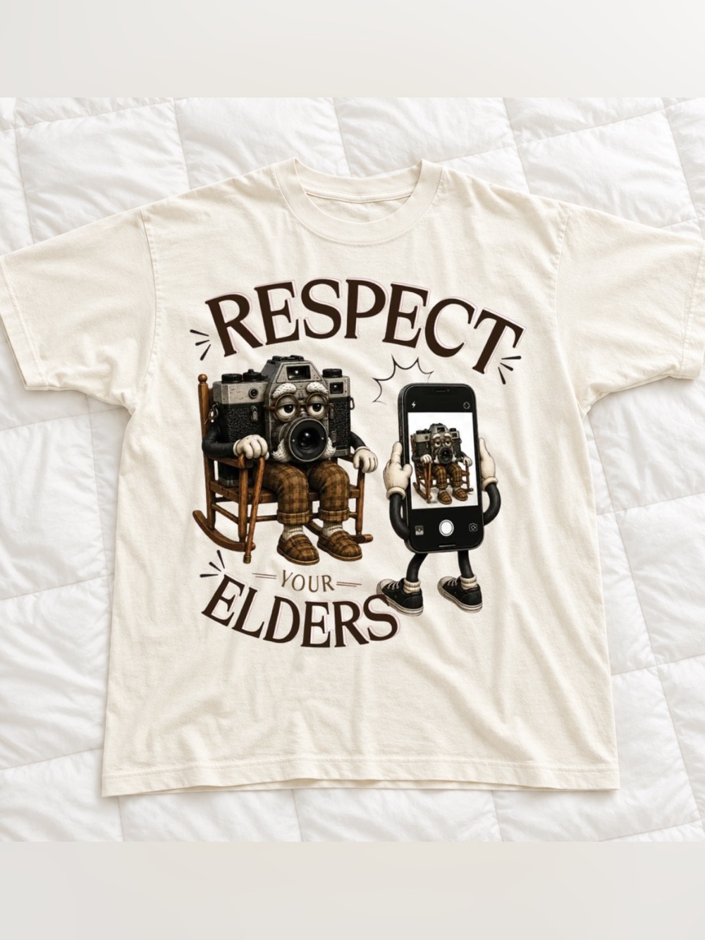Respect Your Elders T-Shirt, Vintage Gildan Camera and Smartphone Graphic